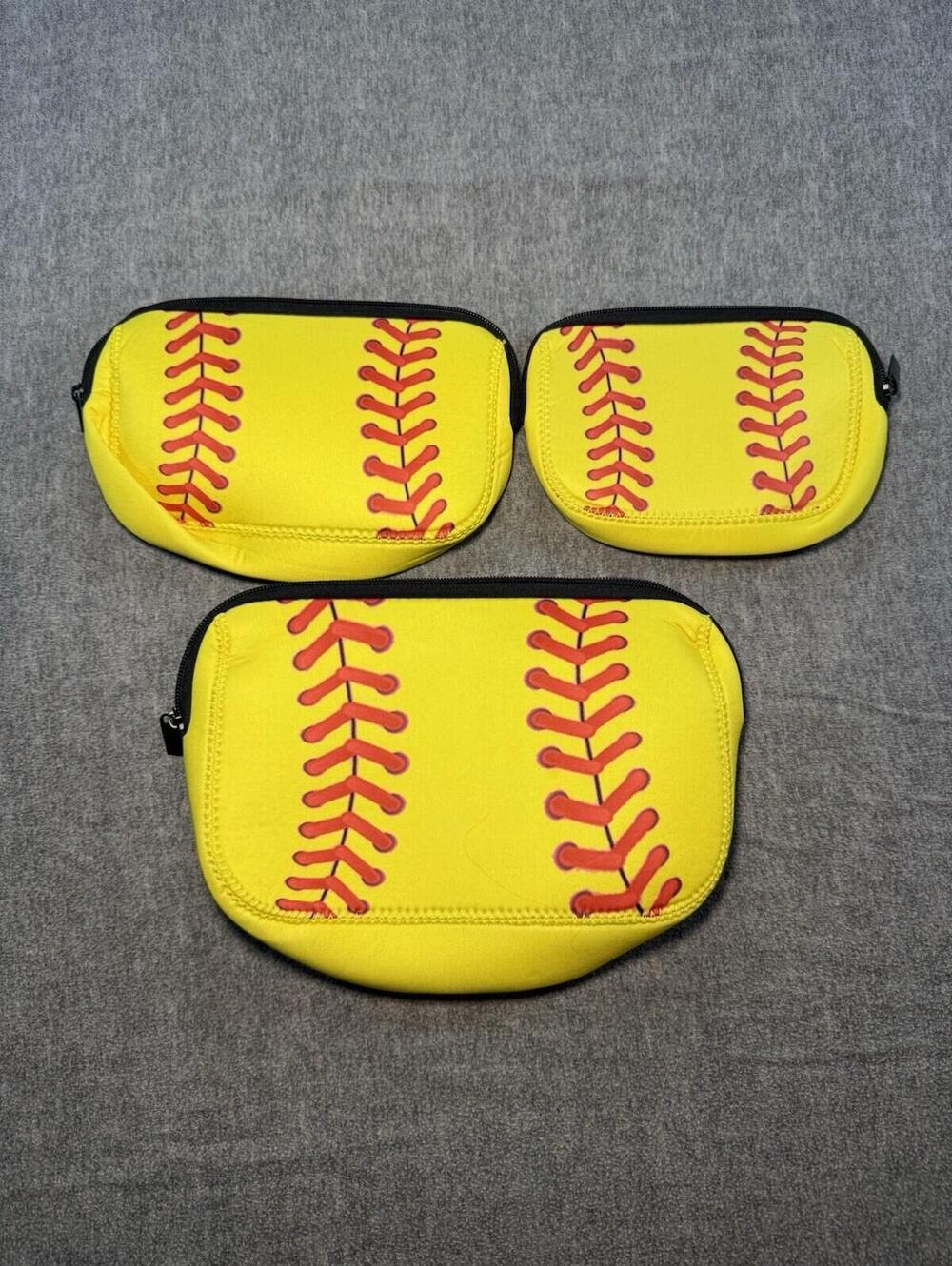 3 Size Zip Bags-Softball Theme/Make Up Bags/Accessory Pouch/3 Sizes